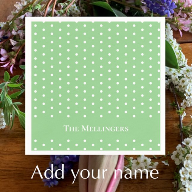 Servilleta De Papel Personalizado Verde Pastel y Blanco de Lunares de  (Add your family name to these fresh green polka dot Easter napkins. 
)