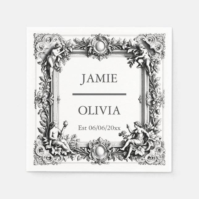 Servilleta De Papel Personalizado Victoriano Scroll Frame Napkin - bod (Anverso)
