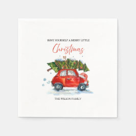 Servilleta De Papel Personalizado Vintage Christmas Napkins - Red Car