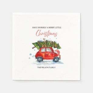 Servilleta De Papel Personalizado Vintage Christmas Napkins - Red Car 