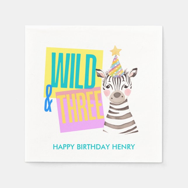 Servilleta De Papel Personalizado Wild & Three Zebra 3 Napkins de cump (Anverso)