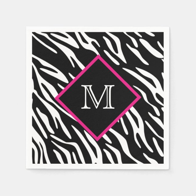 Servilleta De Papel Personalizado Zebra Print Monograma Napkins (Anverso)