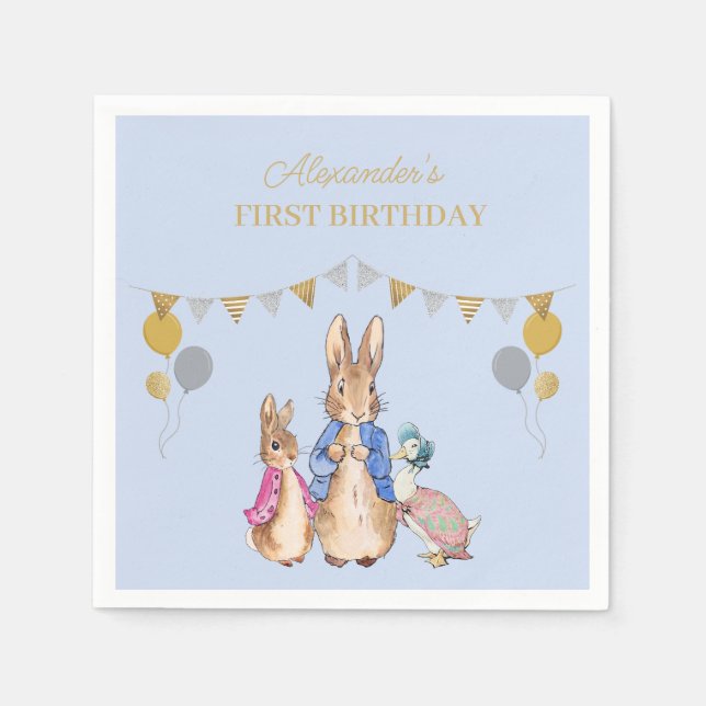 Servilleta De Papel Personalizar el primer cumpleaños de Peter rabbit (Anverso)