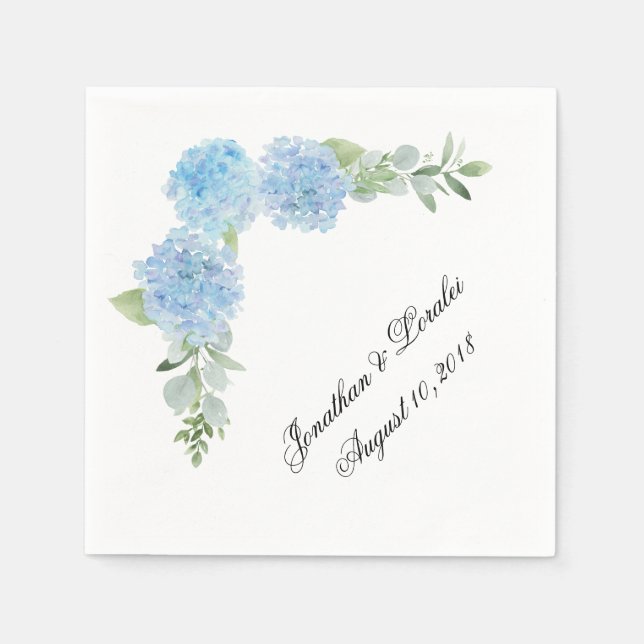Servilleta De Papel Personalizar sus servilletas boda Blue Hydrangea (Anverso)