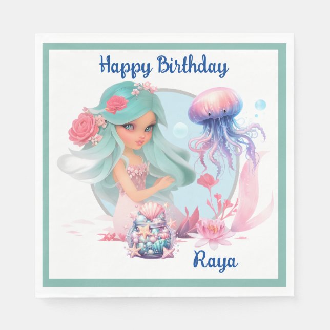 Servilleta De Papel Personalize Mermaid Party  (Anverso)