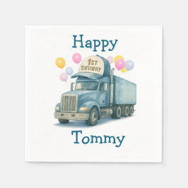 Servilleta De Papel  Personalized 1st Birthday Semi Truck Napkins