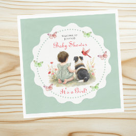 Servilleta De Papel Personalized Baby Girl and her Puppy Baby Shower 