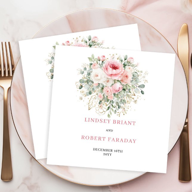 Servilleta De Papel Personalized Boho Blush Rose Greenery Gold Wedding (Personalized Blush Rose Greenery Gold Wedding Napkins)