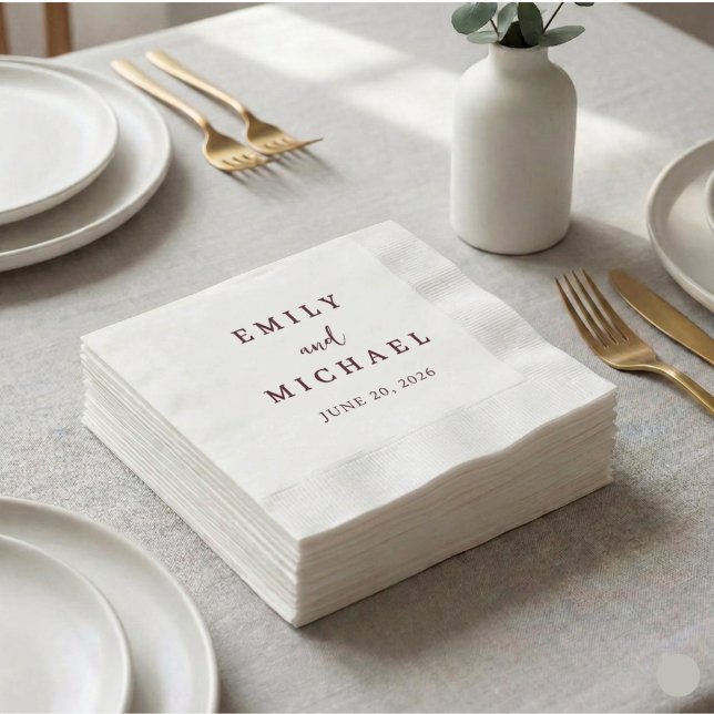 Servilleta De Papel Personalized Burgundy Wedding Modern Elegant  (Subido por el creador)