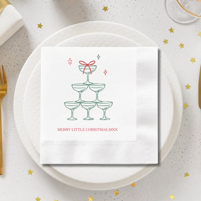 Servilleta De Papel Personalized Champagne Retro Christmas Cocktail (Personalized Champagne Retro Christmas Cocktail Napkins
)