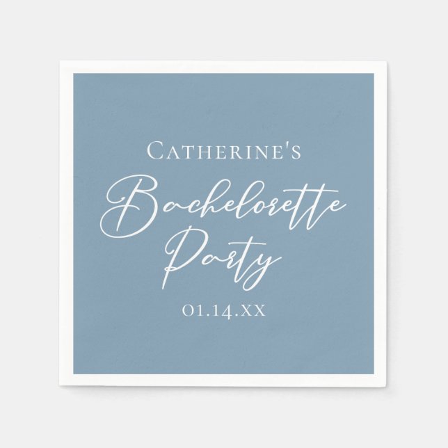 Servilleta De Papel Personalized Chic Dusty Blue Bachelorette Party (Anverso)