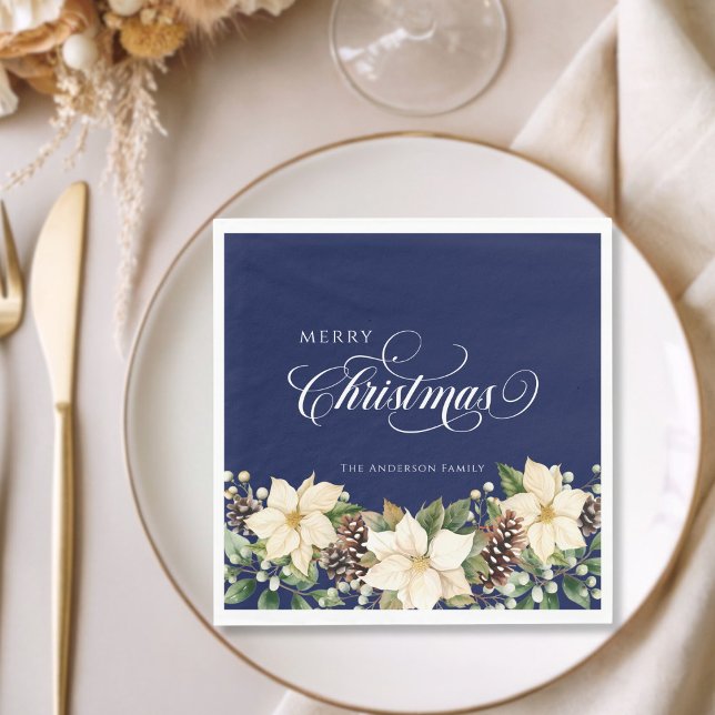 Servilleta De Papel Personalized Christmas Poinsettia blue  (Subido por el creador)
