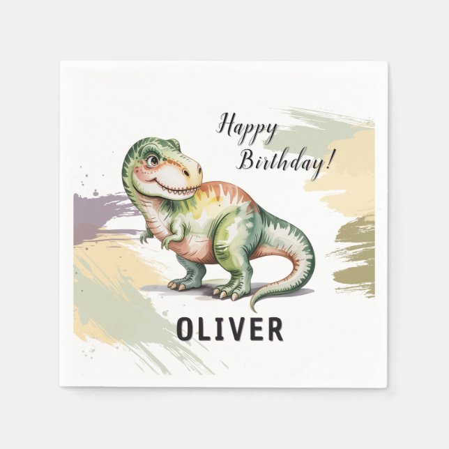 Servilleta De Papel Personalized Dinosaur Kids Birthday Party (Anverso)