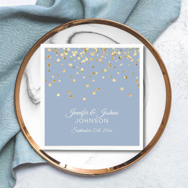 Servilleta De Papel Personalized Dusty BLUE Gold Confetti Wedding (Subido por el creador)
