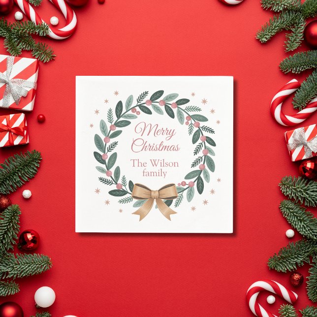 Servilleta De Papel Personalized Family Christmas Wreath (Subido por el creador)