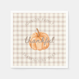 Servilleta De Papel Personalized Family Name Thankful Neutral Gingham 