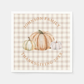 Servilleta De Papel Personalized Family Name Thankful Neutral Gingham