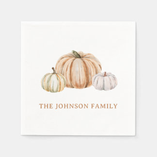 Servilleta De Papel Personalized Family Name Thankful Neutral Pumpkin