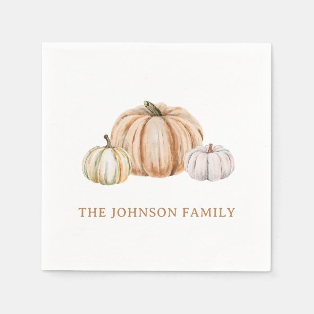 Servilleta De Papel Personalized Family Name Thankful Neutral Pumpkin (Anverso)