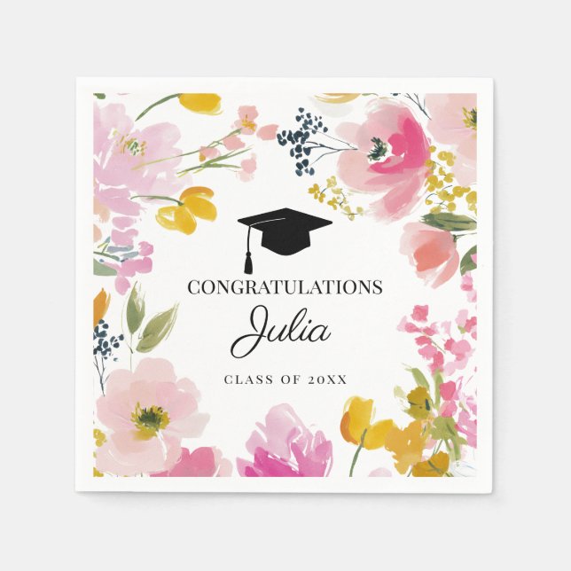 Servilleta De Papel Personalized Floral Graduation Party Decor (Anverso)