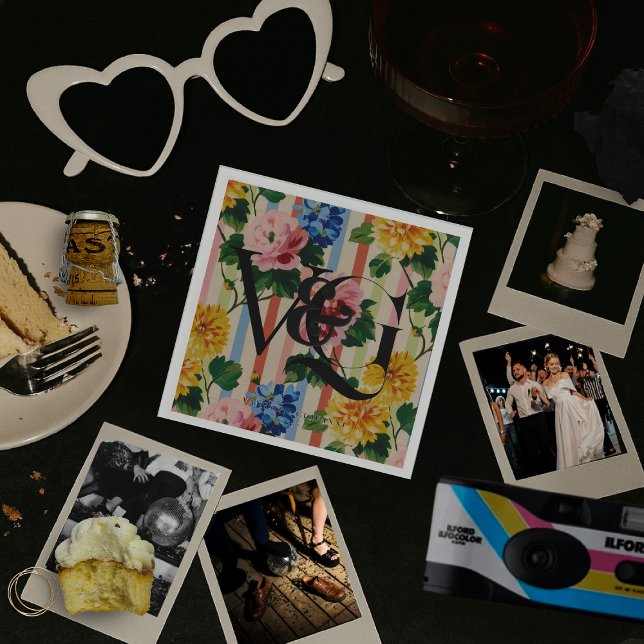 Servilleta De Papel Personalized Floral Stripe Wedding Monogram (Subido por el creador)