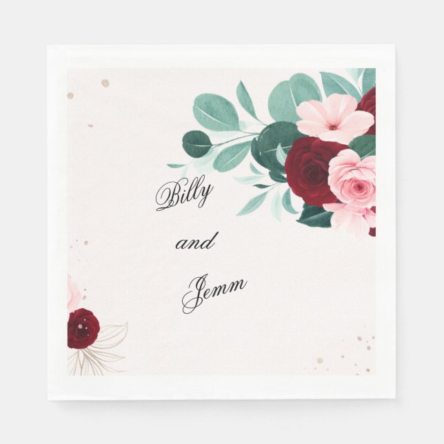 Servilleta De Papel Personalized Floral Wedding Napkins (Anverso)