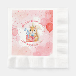 Servilleta De Papel Personalized Girl's Birthday Squirrel Pink and Red