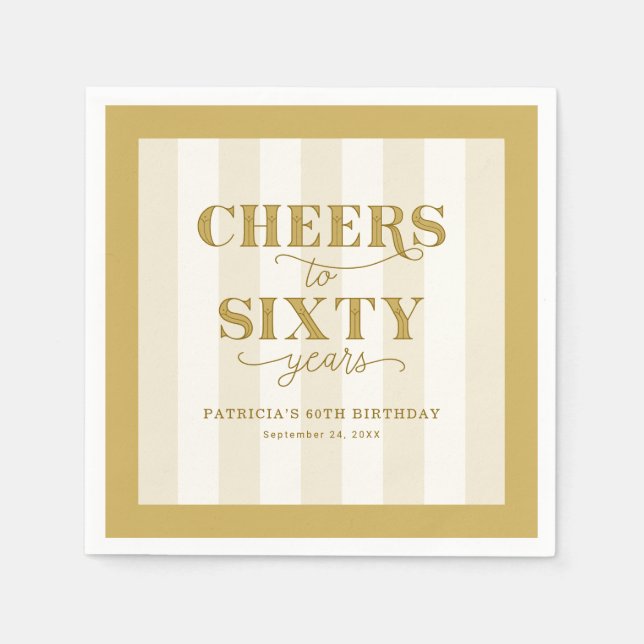 Servilleta De Papel Personalized Gold 60th Birthday Party Paper Napkin (Anverso)