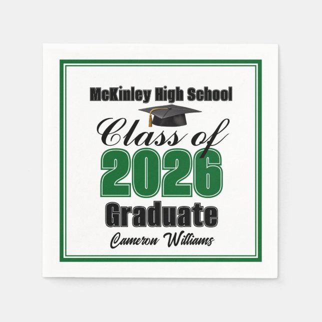 Servilleta De Papel Personalized Green Class of 2026 Graduation Party (Anverso)