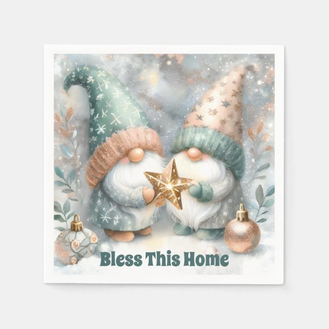 Servilleta De Papel Personalized Holiday Winter Gnome Bless This Home  (Anverso)