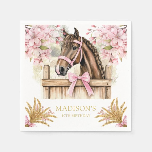 Servilleta De Papel Personalized Horse Napkin – Blush Pink Country (Anverso)