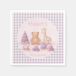 Servilleta De Papel Personalized Lavender Gingham Baby Shower Napkins
