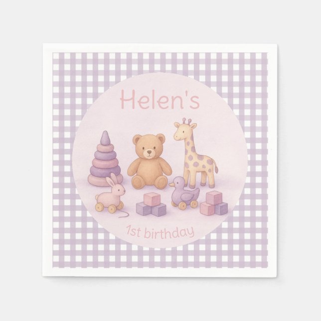 Servilleta De Papel Personalized Lavender Gingham Baby Shower Napkins (Anverso)