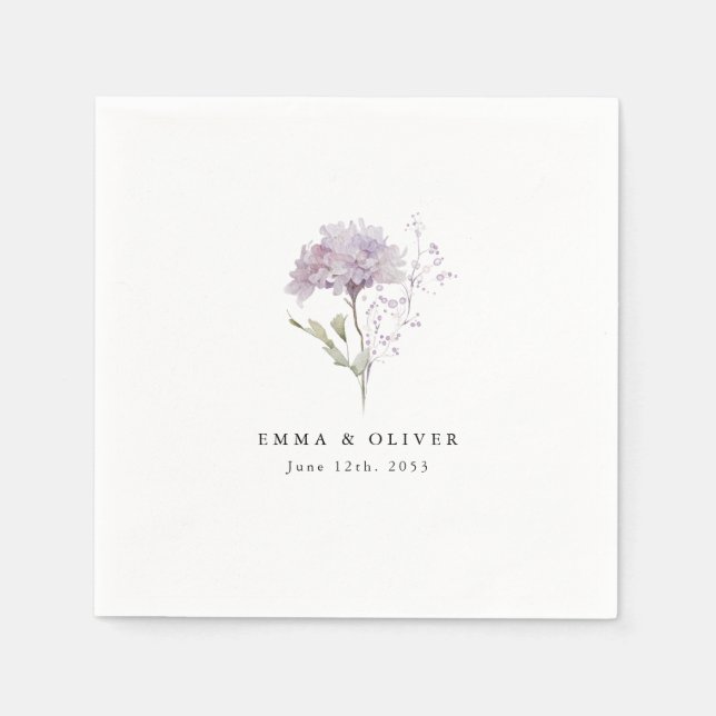 Servilleta De Papel Personalized Lavender hydrangea Watercolor Wedding (Anverso)