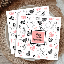 Servilleta De Papel Personalized Love Text Pink Black Hearts Party 