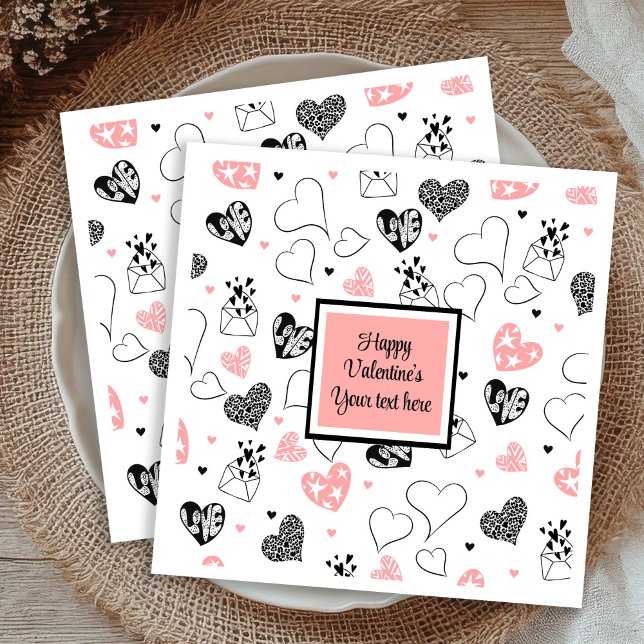 Servilleta De Papel Personalized Love Text Pink Black Hearts Party  (Personalized Love Text Pink Black Hearts Party Napkins

)