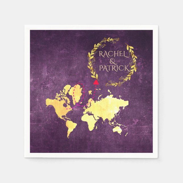 Servilleta De Papel Personalized Map of Love Journey Wedding (Anverso)