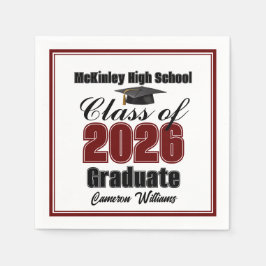 Servilleta De Papel Personalized Maroon Class of 2026 Graduation Party