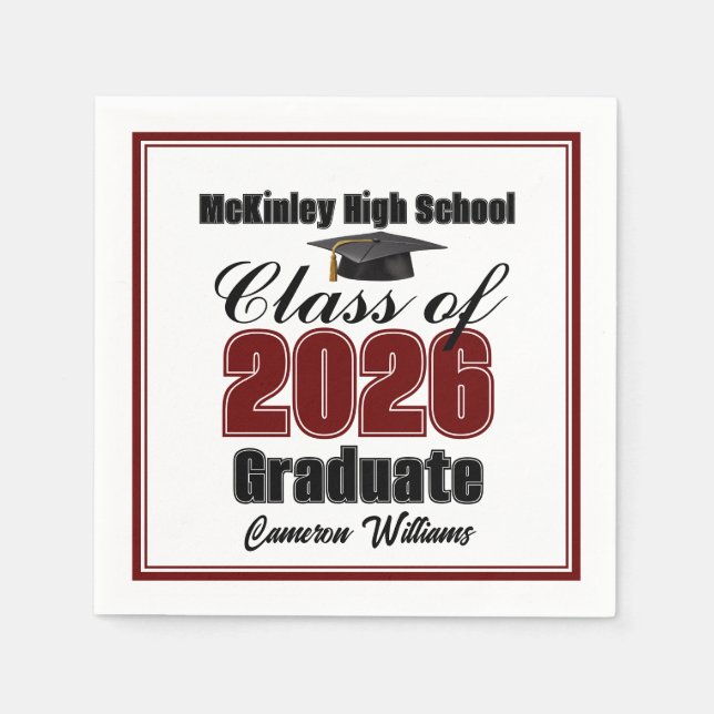 Servilleta De Papel Personalized Maroon Class of 2026 Graduation Party (Anverso)