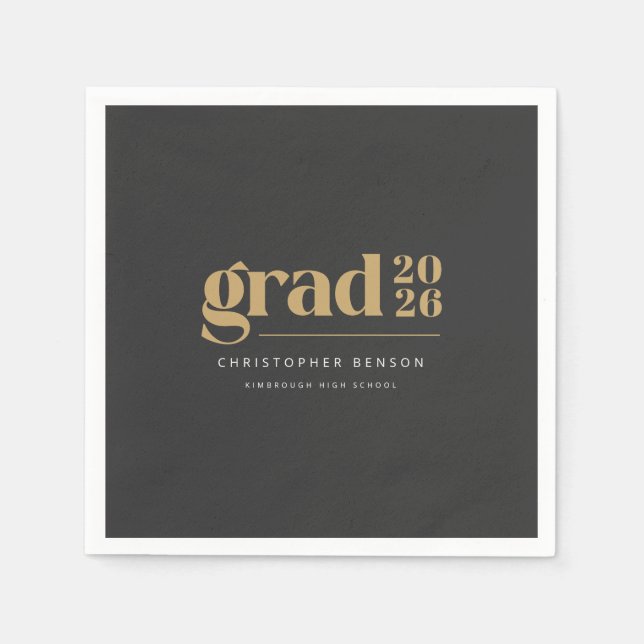 Servilleta De Papel Personalized Modern Charcoal Gold 2026 Graduation (Anverso)