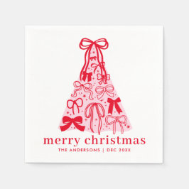Servilleta De Papel Personalized Modern Pink Red Bows Christmas
