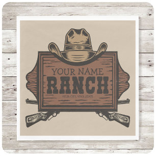 Servilleta De Papel Personalized NAME Cowboy Guns Western Ranch Sign