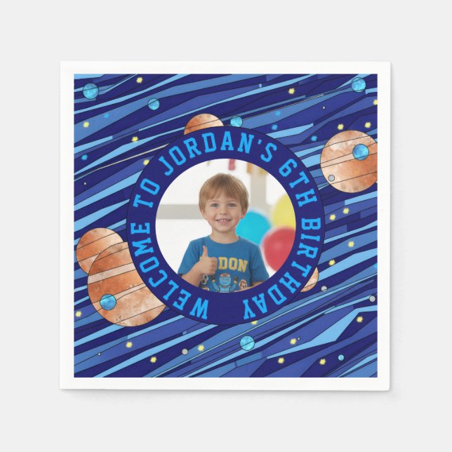 Servilleta De Papel Personalized Outer Space Galaxy Birthday (Anverso)
