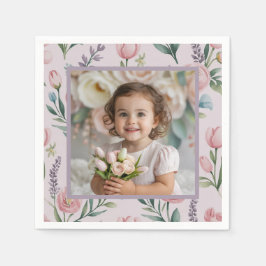 Servilleta De Papel Personalized Pastel Floral Photo Birthday Girl