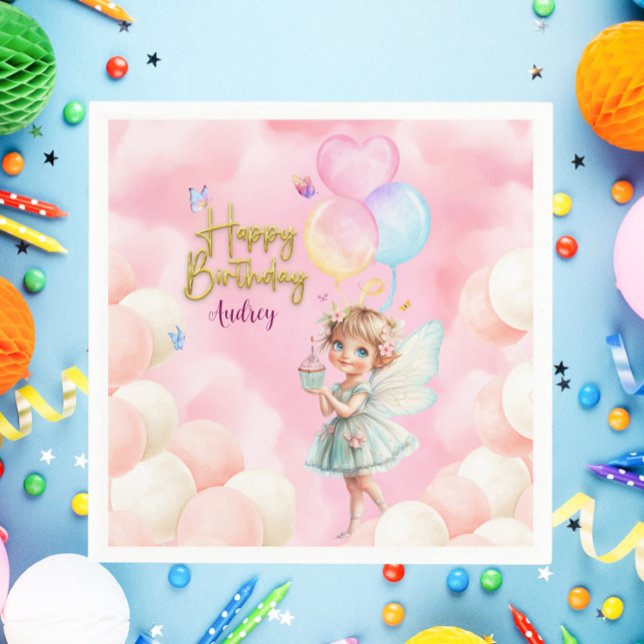 Servilleta De Papel Personalized Pink & Blue Fairy Party Paper Napkin (Personalized Pink & Blue Fairy Party Napkin – Whimsical Birthday Table Decor, Custom Name

)
