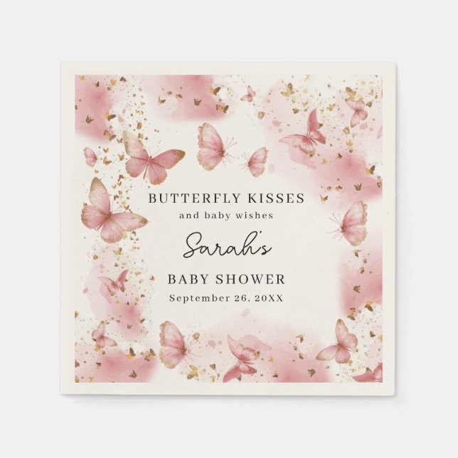 Servilleta De Papel Personalized Pink Butterfly Baby Shower Napkins (Anverso)