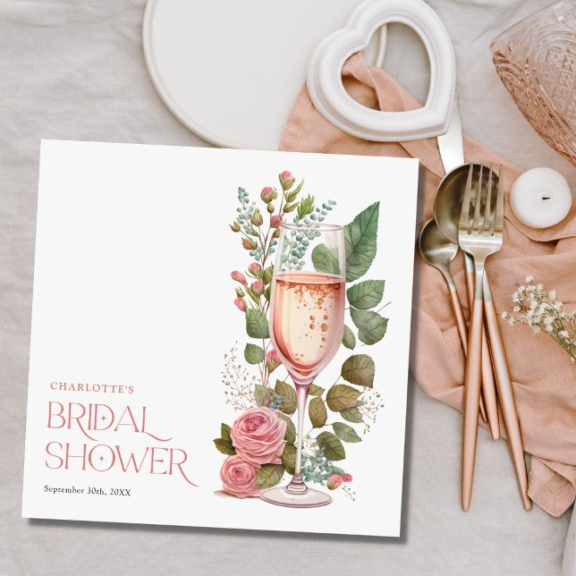 Servilleta De Papel Personalized Pink Floral Champagne Bridal Shower  (Subido por el creador)