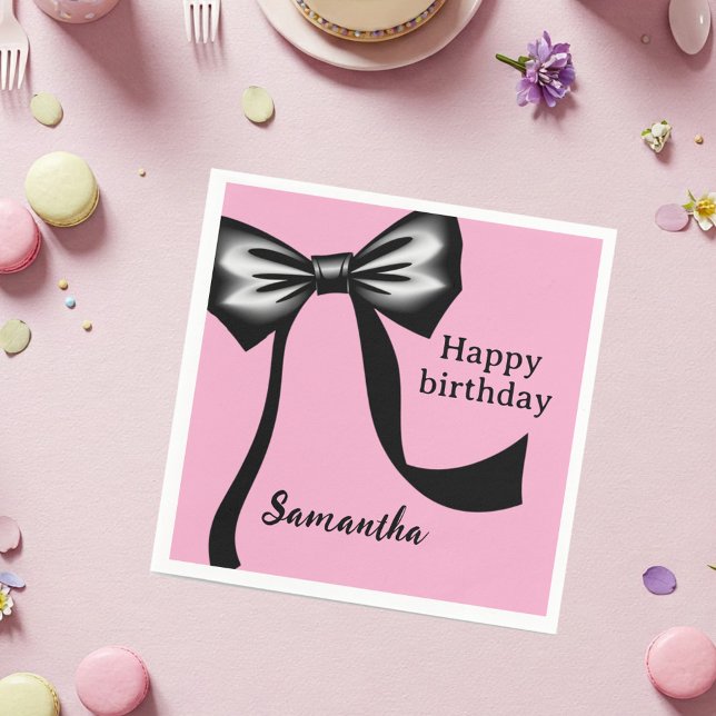 Servilleta De Papel Personalized Pink Paper Napkins with Black Bow (Subido por el creador)