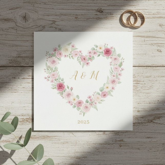 Servilleta De Papel Personalized Pink Rose Heart Wreath Paper Napkins (Subido por el creador)