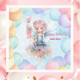 Servilleta De Papel Personalized Pretty Blue Fairy Birthday Napkins 